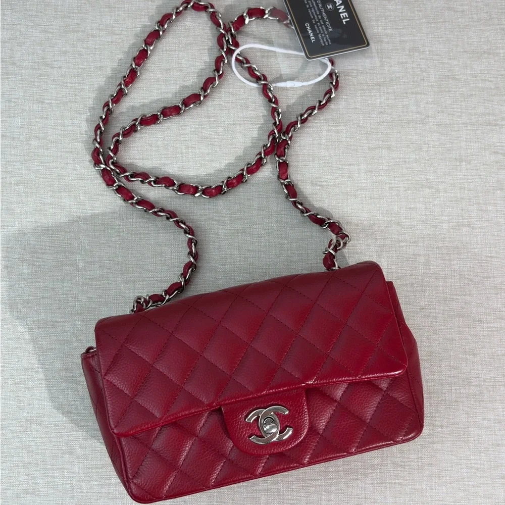 SOLD - CHANEL Red Caviar Quilted Classic Flap Bag Small SHW - Picture 3 of 17